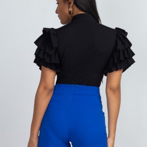 Ruffle sleeve Sexy Keyhole Bodysuit- Blackglam goth - Picture 4 of 8